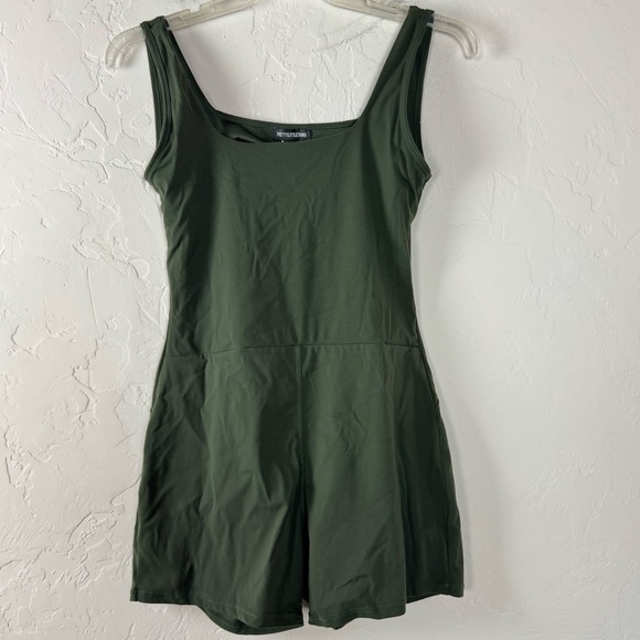 PrettyLittleThing Pants - Pretty Little Thing One Piece Onesie Romper Athletic Workout Solid Green Knit